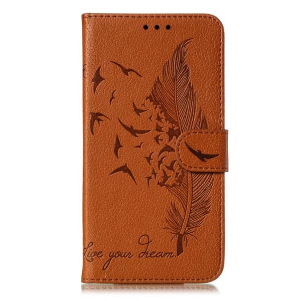 iPhone 18 Pro Max / iPhone 17 Pro Max Skal läderfodral med fjädermönster och litchi-textur Brun