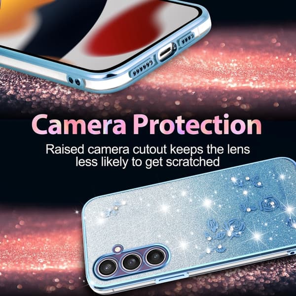 Samsung Galaxy S23 FE 5G Skal med Gradient Glittrande Blommor Blå