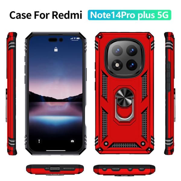 Redmi Note 14 Pro+ 5G Stöttålig TPU + PC Mobilskal med Ställning Röd