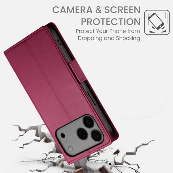 iPhone 18 Pro Max / iPhone 17 Pro Max Skal läderfodral med sidobuckle - magnetisk frostad läder Vinrött