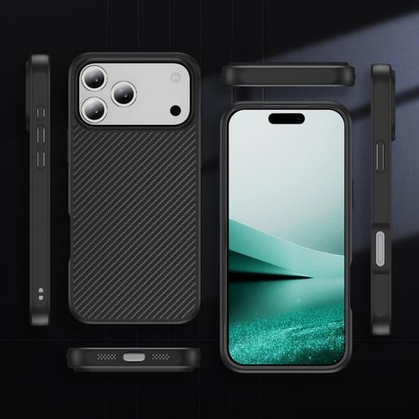 iPhone 18 Pro Max / iPhone 17 Pro Max Skal med Kolfiberstruktur och MagSafe Svart
