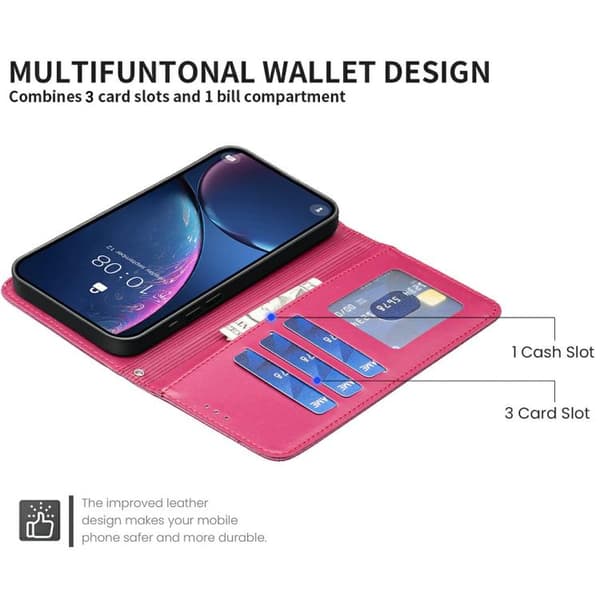 iPhone 18 Pro Max / iPhone 17 Pro Max Skal läderfodral med fyrklöverprägling Rosröd