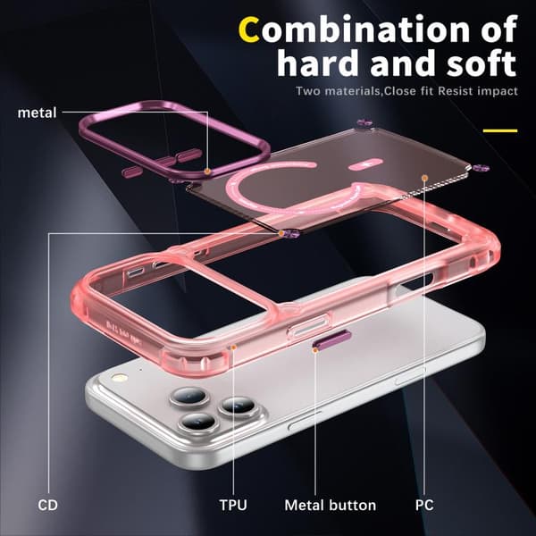 iPhone 18 Pro Max / iPhone 17 Pro Max Skal - TPU + PC med MagSafe Magnetisk Transparent rosa