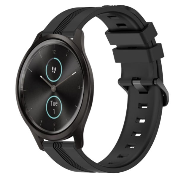 För Garmin Garminmove Style 20 mm konkavt randigt Slicone watch Black