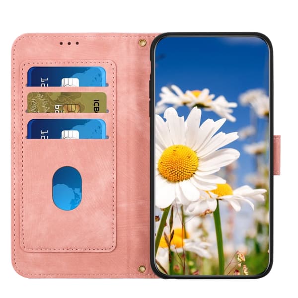 Redmi Note 14 5G - Blommönstrad Läderfodral med Lanyard Rosa