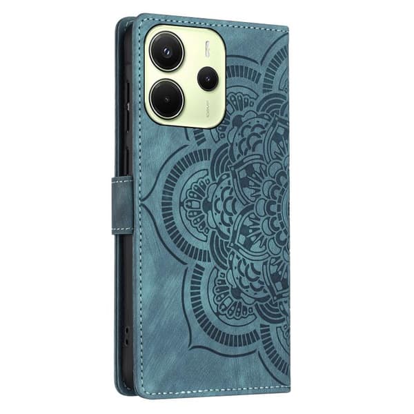 Redmi Note 14 4G - Mandala Prägad Retro Frosted Läderfodral Blå