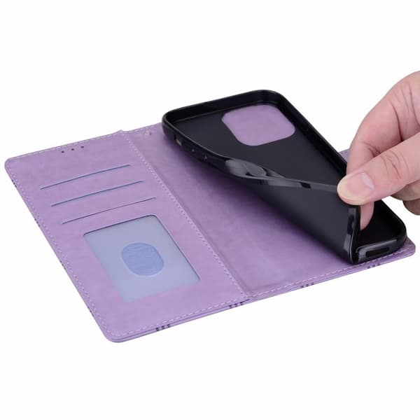 iPhone 18 Pro Max / iPhone 17 Pro Max Skal läderfodral - präglat rutmönster Purpur