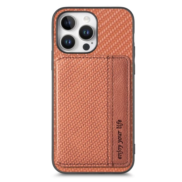 iPhone 16 Pro Max Skal Kolfiber med Magnetisk Kortficka och RFID-Skydd Brun