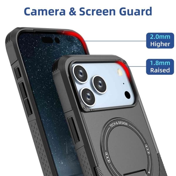 iPhone 18 Pro Max / iPhone 17 Pro Max Skal med Armor MagSafe Hållare - PC Hybrid TPU Svart