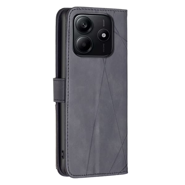 Redmi Note 14 5G - Magnetisk Spänne med Rhombus Textur Läderfodral Svart