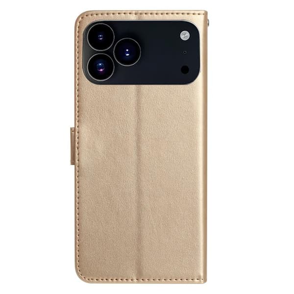 iPhone 18 Pro Max / iPhone 17 Pro Max Skal läderfodral med rosblomma präglad mönster Guld