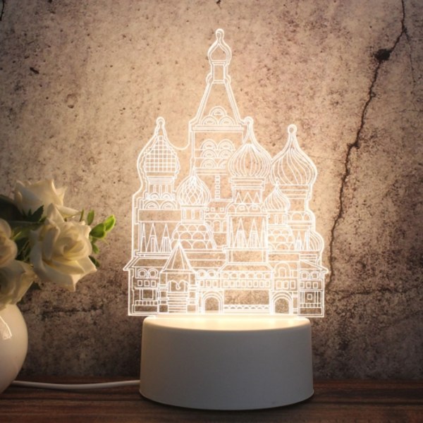 Vit bas kreativ 3D trefärgad LED dekorativ nattlampa, knappkontaktversion, form: Slott (vit-varm-varmvit)