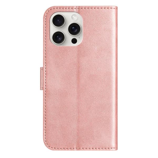 iPhone 16 Pro Max Skal S-formad Läderfodral - Dubbelvikbar Design Roséguld