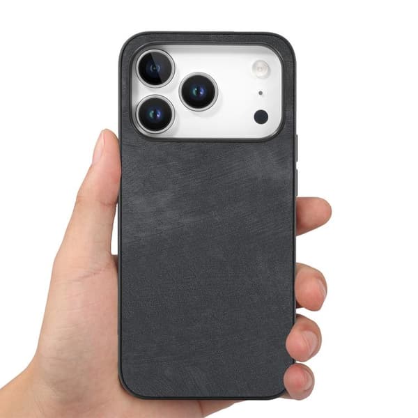 iPhone 18 Pro / iPhone 17 Pro Vintage Läder PC Bakskydd Skal Svart