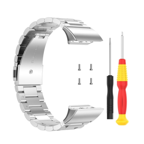 För Garmin Forerunner 35 / 30 Universal Three Beads Rostless Steel Watch Band Silver