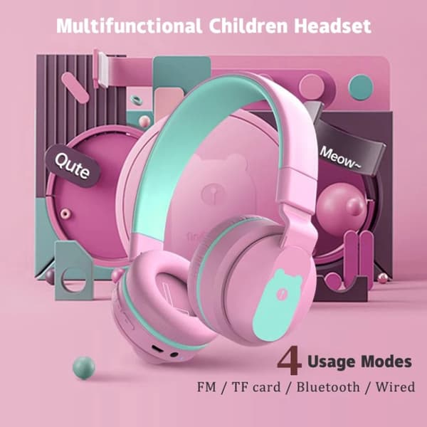 BOBo+ Vuxna & Barn Söt Bluetooth 5.0 Bas Brusreducerande Headset med Mikrofon Rosa