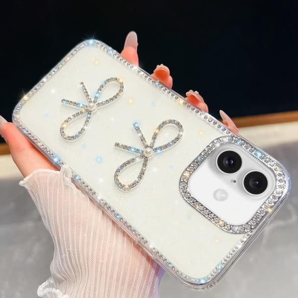 iPhone 17 Skal med Diamantglitter och Dubbel Slips, Stötsäker Vit