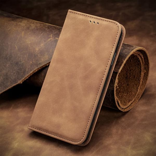iPhone 18 Pro Max / iPhone 17 Pro Max Skal läderfodral med retro känsla och magnetisk flip Brun