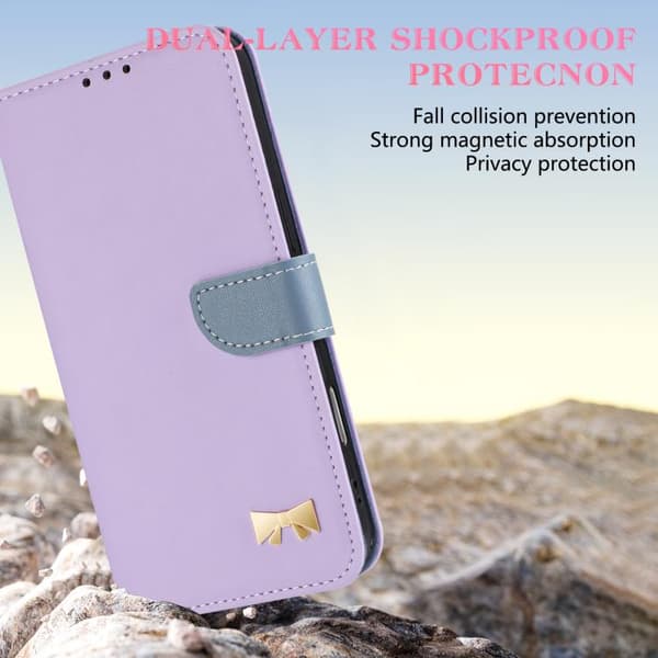 iPhone 18 Pro / iPhone 17 Pro Skal läderfodral med metallbåge och handrem Purpur