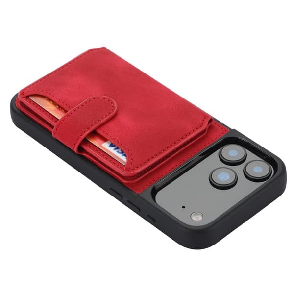 iPhone 18 Pro / iPhone 17 Pro Skal med RFID-skydd och PU-kortficka Röd