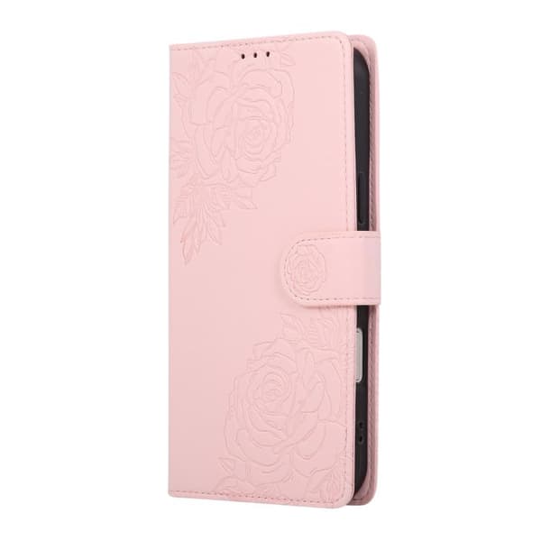 iPhone 18 Pro / iPhone 17 Pro Skal läderfodral med rosblommor och 3 kortfack Rosa