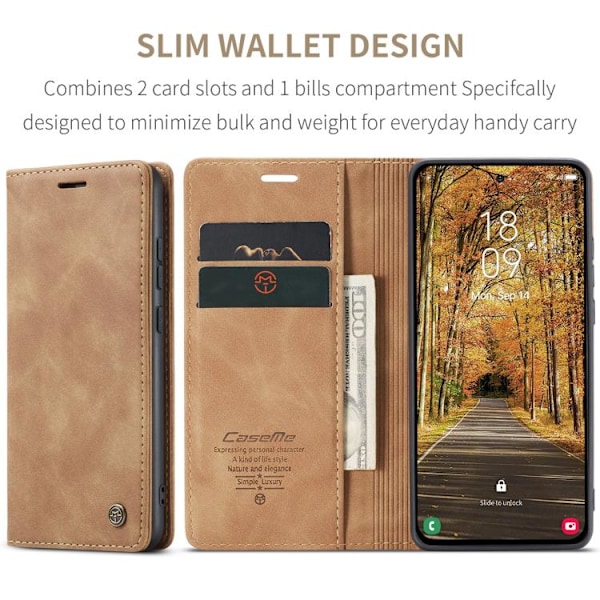 Samsung Galaxy S25 Edge 5G Skal CaseMe 013 Multifunktionell Horisontell Flip Läder Brun