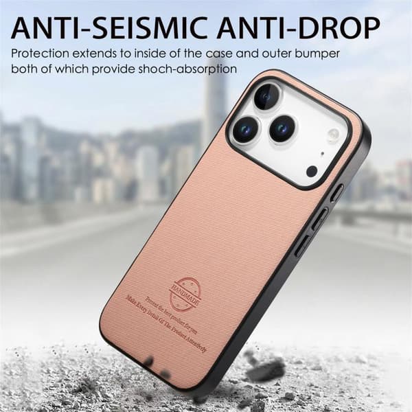 iPhone 18 Pro Max / iPhone 17 Pro Max Twill Fabric Läder Skal Rosa