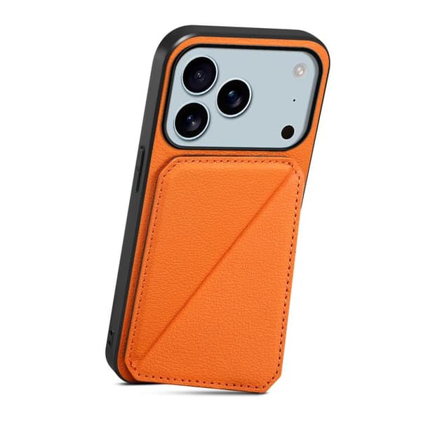 iPhone 18 Pro Max / iPhone 17 Pro Max Skal med D04 Kalvskinnsstruktur och Dubbel Kortfack Orange