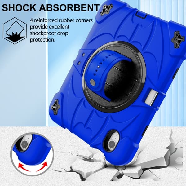 iPad mini 6 / mini 2024 Bat Hand Grip Turntable Skal - Läderfodral Blå Svart