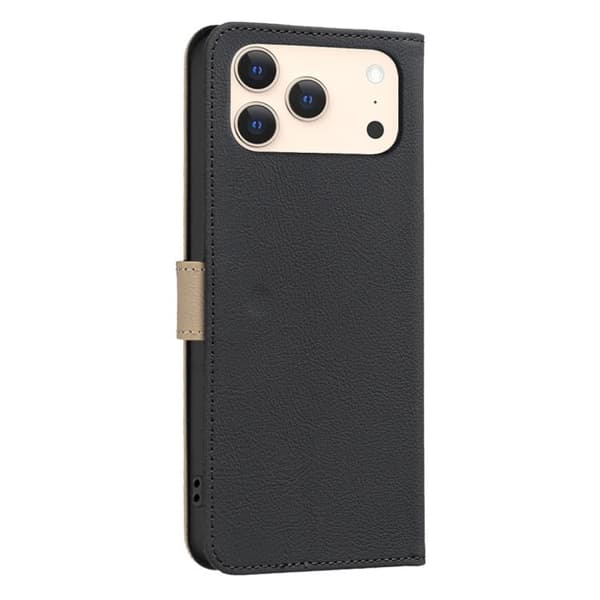 iPhone 18 Pro Max / iPhone 17 Pro Max Skal läderfodral med Splicing Färgglad Hålblommönster Svart
