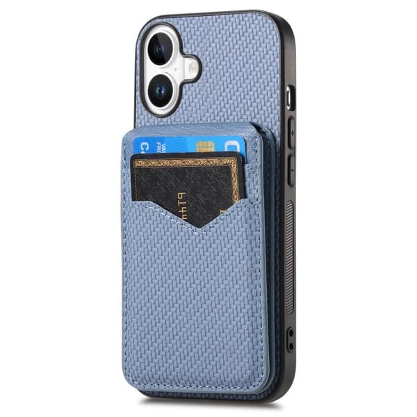 iPhone 17 Skal - Kolfiber med MagSafe - Vertikal Flip Kortficka Blå