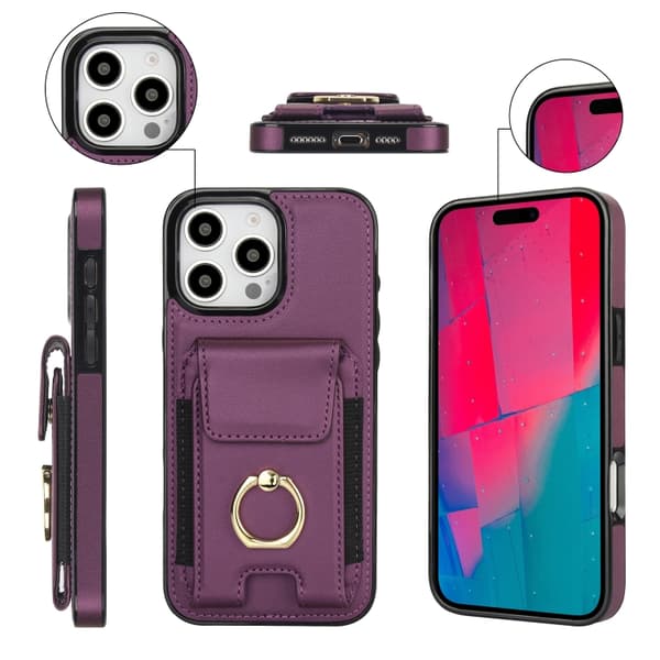 iPhone 16 Pro Elastisk Kortväska Ringhållare Skal Purpur