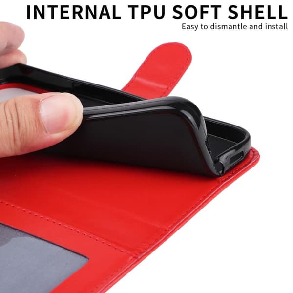 iPhone 17 Pro Skal Läderfodral med Präglad Solros Röd