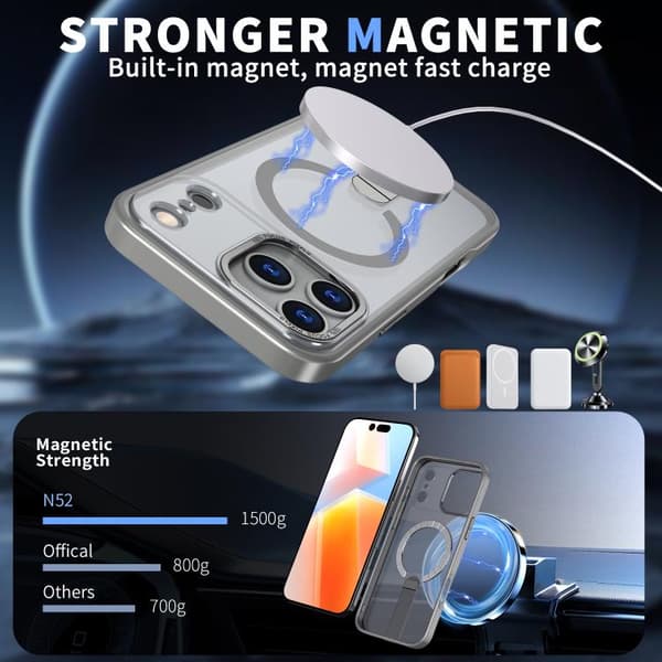 iPhone 17 Pro Max Skal Star Shine Series TPU + PC med Fällhållare Grå