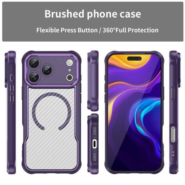 iPhone 18 Pro Max / iPhone 17 Pro Max Skal - kolfibertextur med MagSafe, genomskinlig Purpur