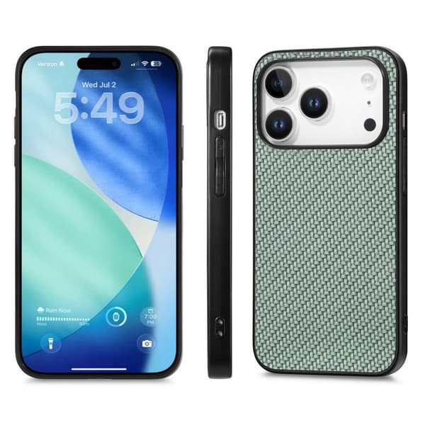iPhone 17 Pro Max Skal - kolfibertextur och läder Grön