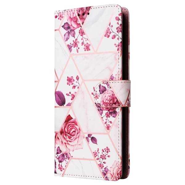 Redmi Note 14 4G - Marmor Brons Sömnad Läder Mobilfodral Roséguld