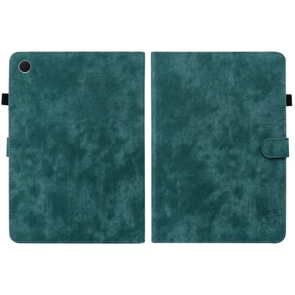 Samsung Galaxy Tab A9+ / A11+ Flip Leather Case med Tiger Mönster Mörkgrön