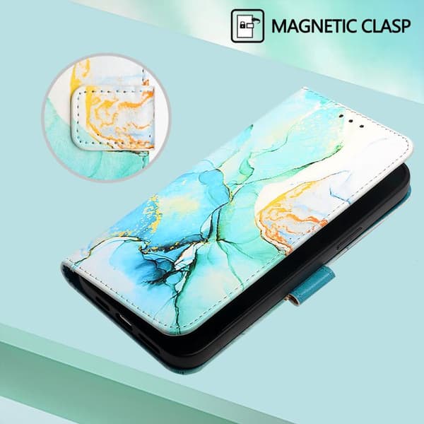 Redmi Note 14 Pro / 14 Pro+ 5G Global - Flip Läderfodral med Marmor Mönster PT003 Grön