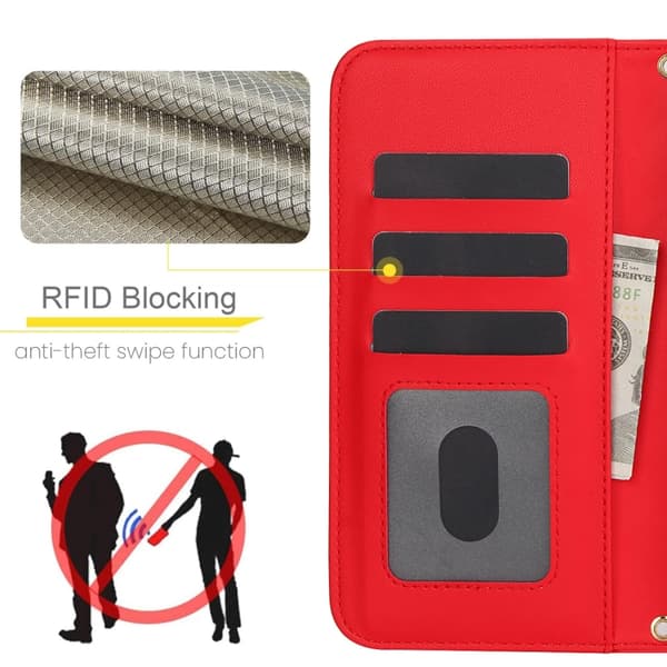 iPhone 16 Pro Max Skal Rhombisk Multifunktionellt Läderfodral Röd
