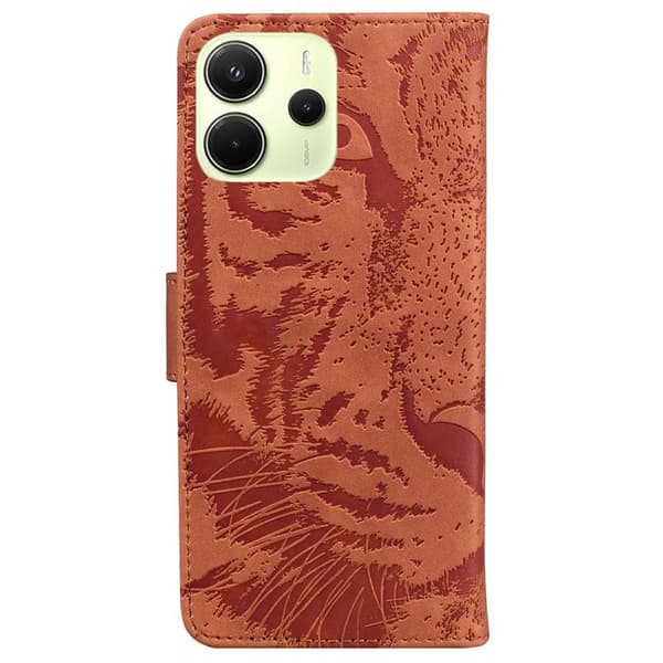 Redmi Note 14 4G - Läderfodral med Tigerprägling Brun