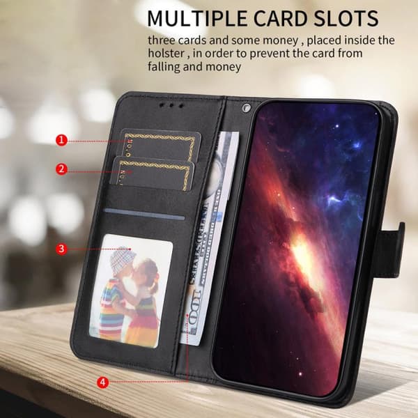 iPhone 18 Pro Max / iPhone 17 Pro Max Skal Läderfodral - Klassisk Kalvskinnstextur Svart