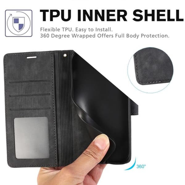 iPhone 18 Pro / iPhone 17 Pro Skal läderfodral med orkidéfjäril präglad design Svart