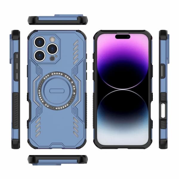 iPhone 16 Pro Max Butterfly Armor MagSafe Magnetisk Ring Stötsäker Skal Blå