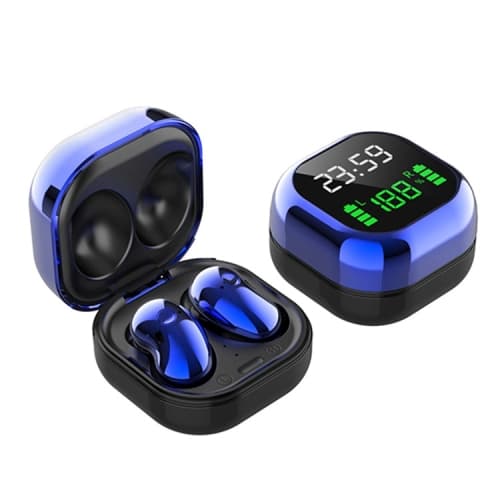 S6 Plus Bluetooth 5.0 TWS Touch Digital Display Mini Klocka True Wireless Bluetooth Hörlurar med Laddningsbox Blå