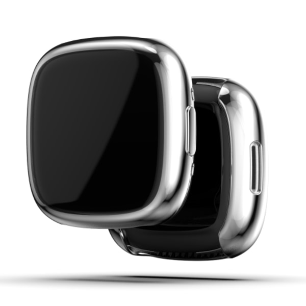 För Fitbit Versa 4 Full Coverage TPU galvanisering Watch Case Silver