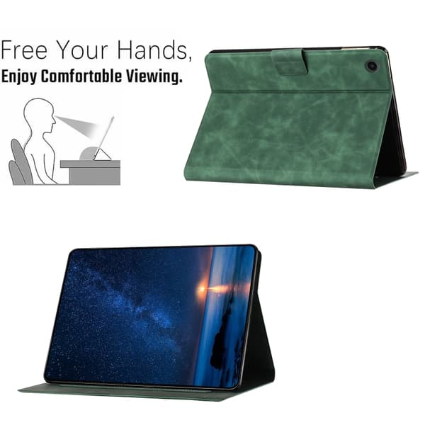 Samsung Galaxy Tab A9+ / A11+ Prägad Katt Läderfodral Grön