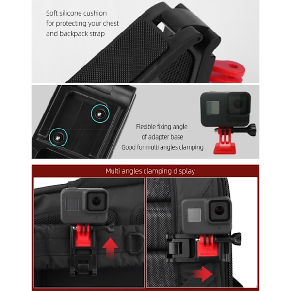 Sunnylife TY-Q9266 för Insta360 GO / DJI Osmo Action / GoPro Mount Bracket Stabilizer Ryggsäck Clip med skruv