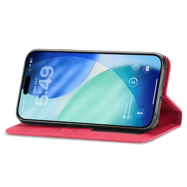iPhone 18 Pro Max / iPhone 17 Pro Max Skal läderfodral med retro känsla och magnetisk flip Röd