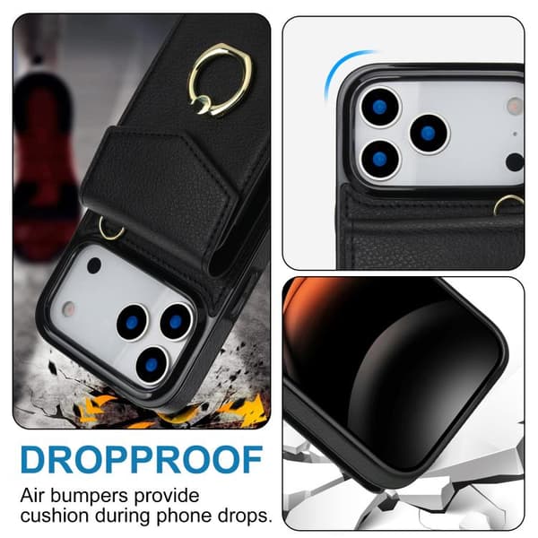 iPhone 18 Pro Max / iPhone 17 Pro Max Skal med Ringhållare och RFID-kortfack Svart